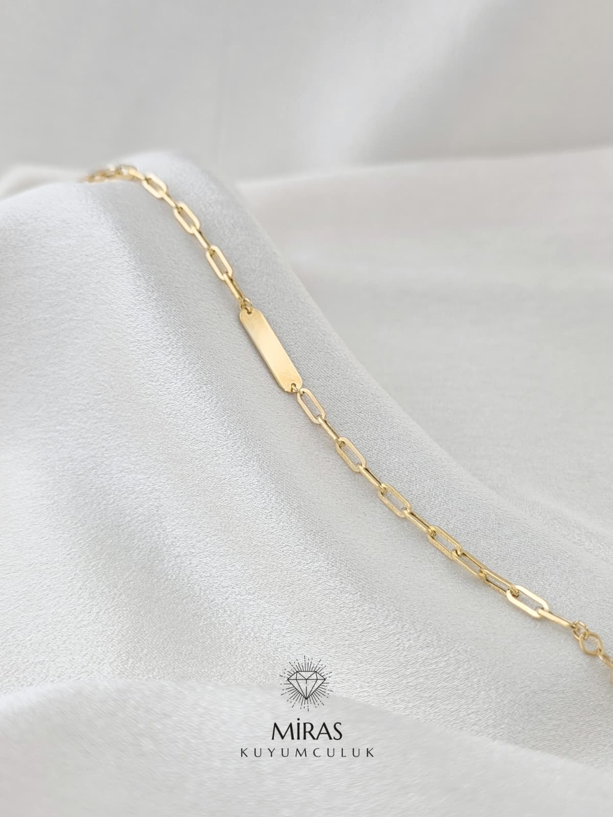 14 Ayar Altın - Yeşil Altın Aynalı Bileklik K14BLK373