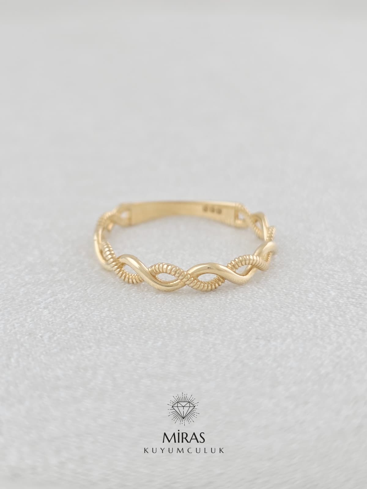 14 Ayar Altın - Yeşil Altın Burgu Detaylı Spor Yüzük K14YZK429