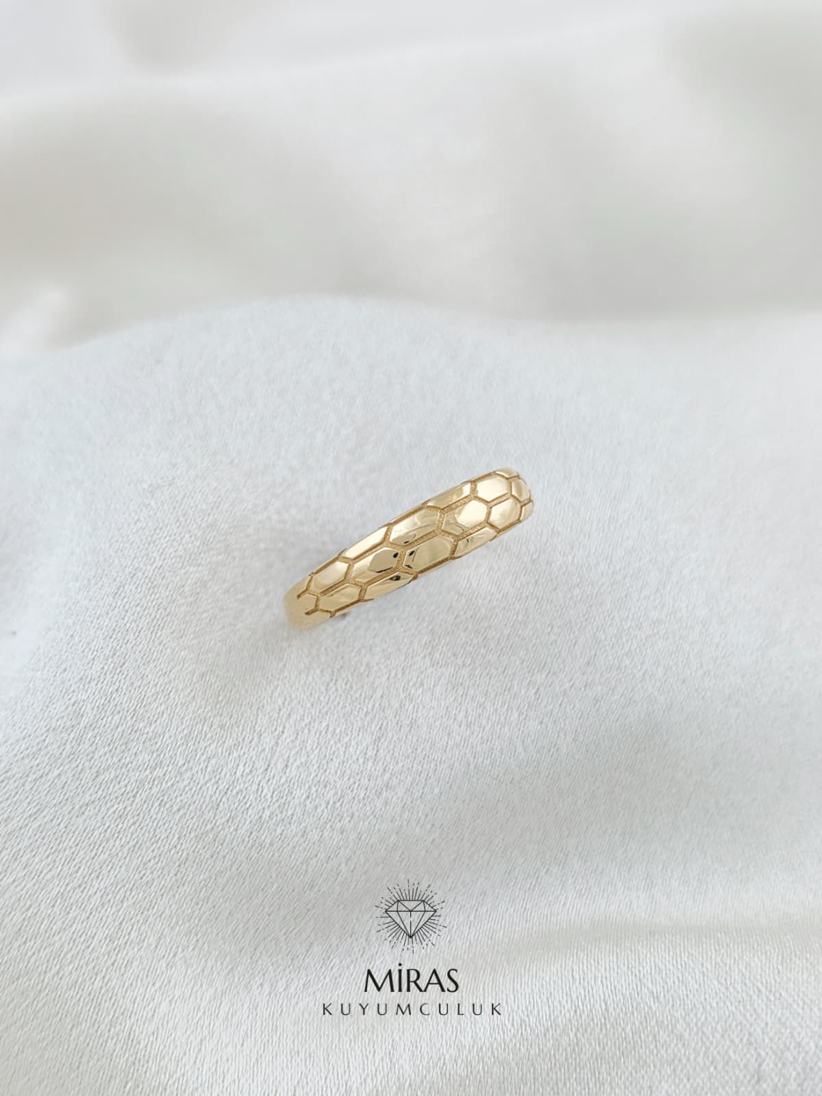 14 Ayar Altın - Yeşil Altın Petek Spor Yüzük K14YZK384