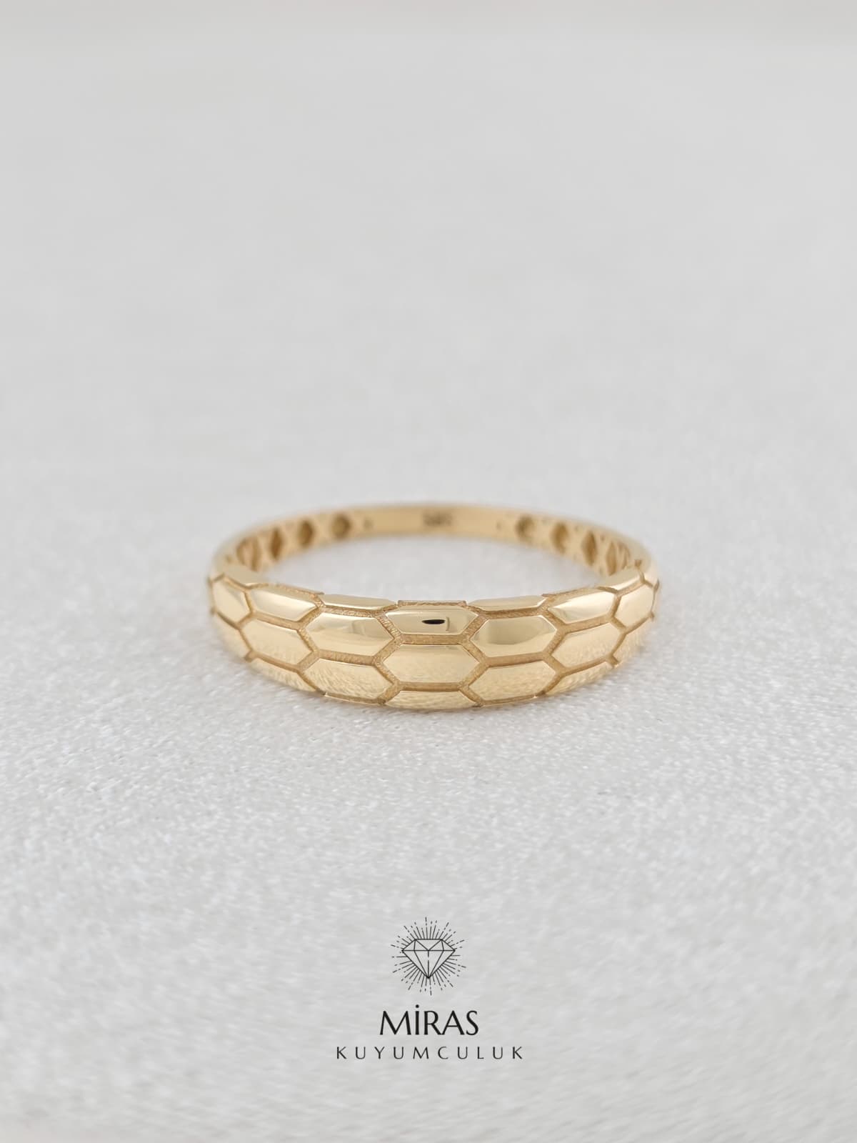 14 Ayar Altın - Yeşil Altın Petek Spor Yüzük K14YZK384