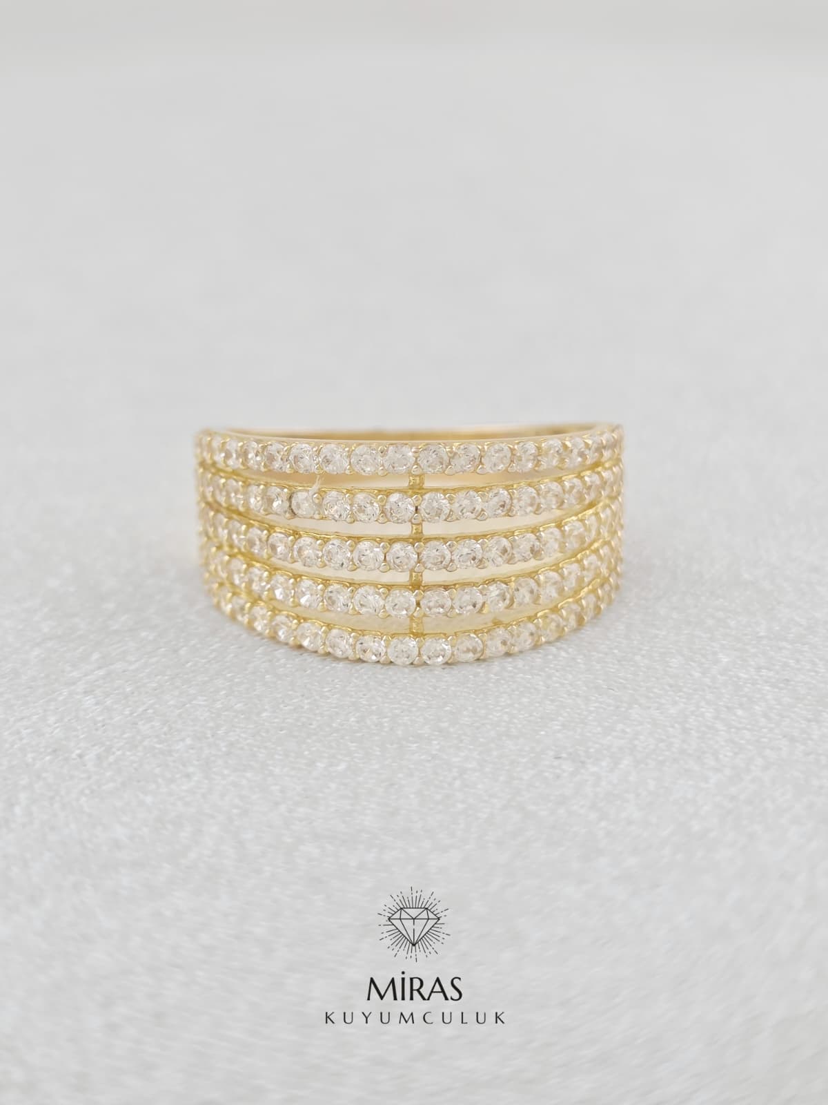 14 Ayar Altın - Beş Sıra Taşlı Yüzük 14YZK978