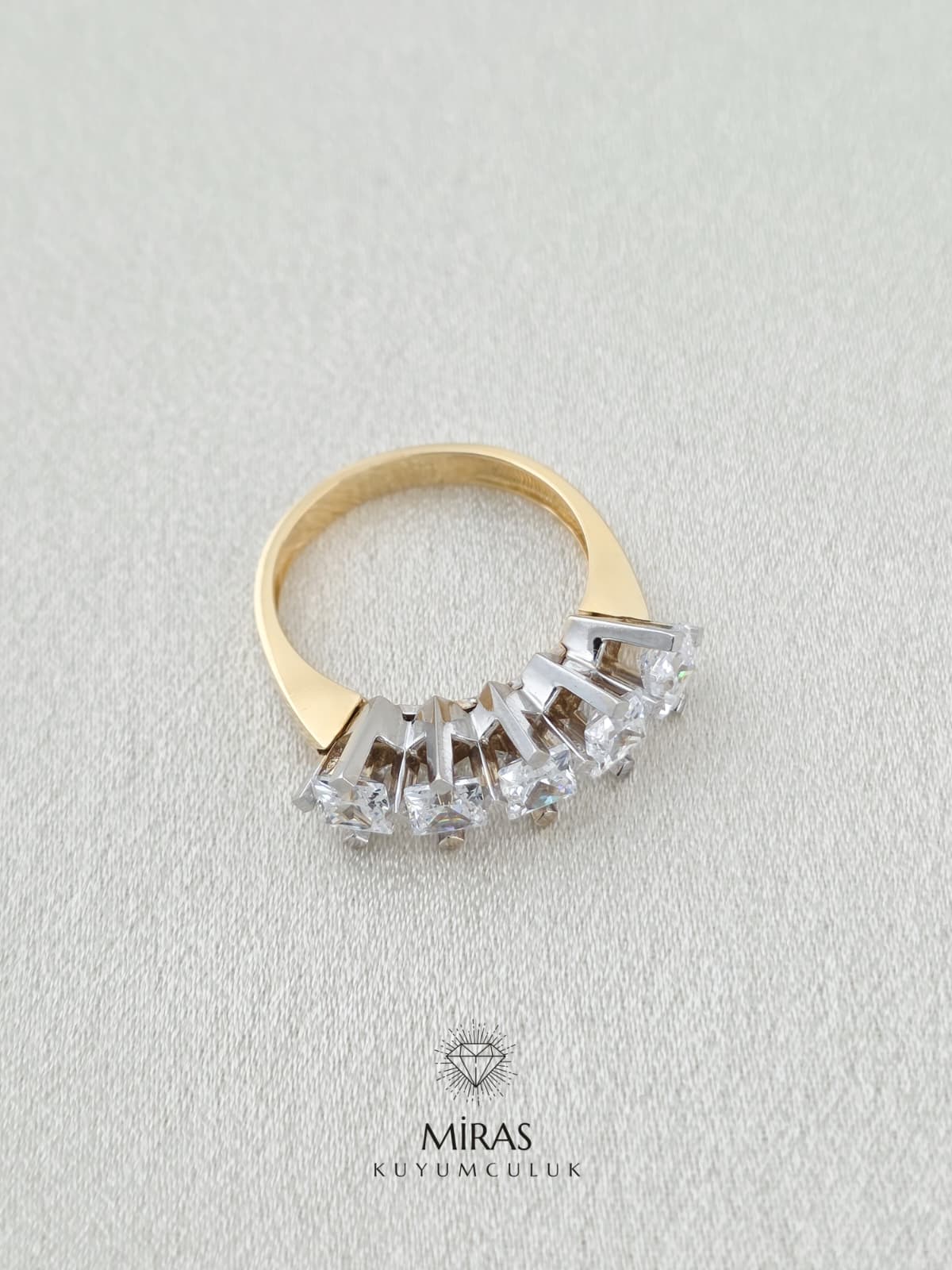 14 Ayar Altın - Çift Renkli Kare Beştaş Yüzük K14YZK94