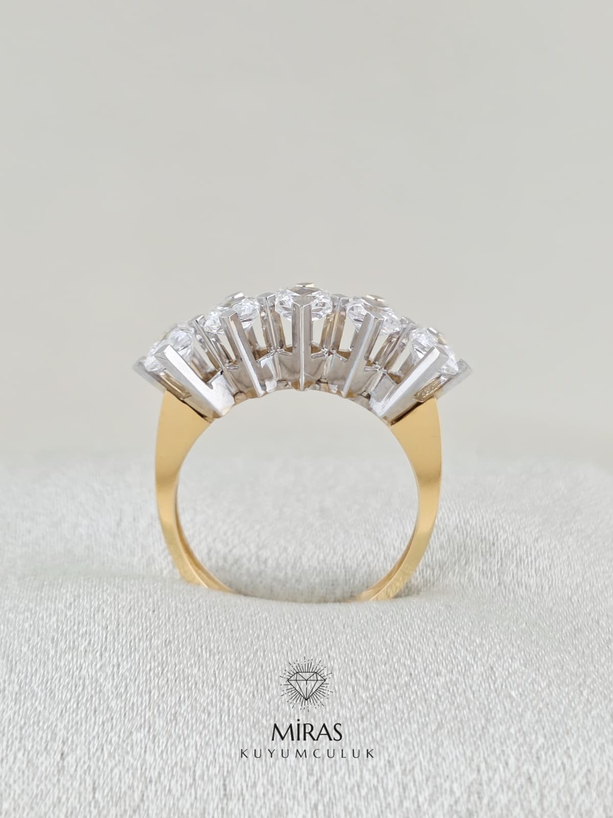 14 Ayar Altın - Çift Renkli Kare Beştaş Yüzük K14YZK94