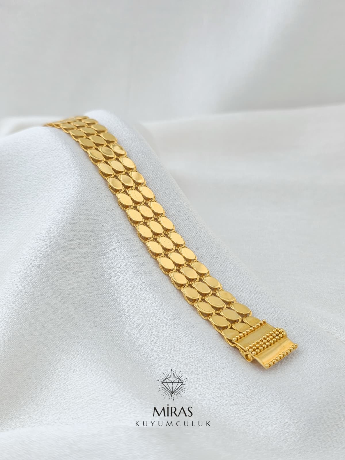 14 Ayar Altın - Üç Sıra Pullu Bileklik 14BLK869