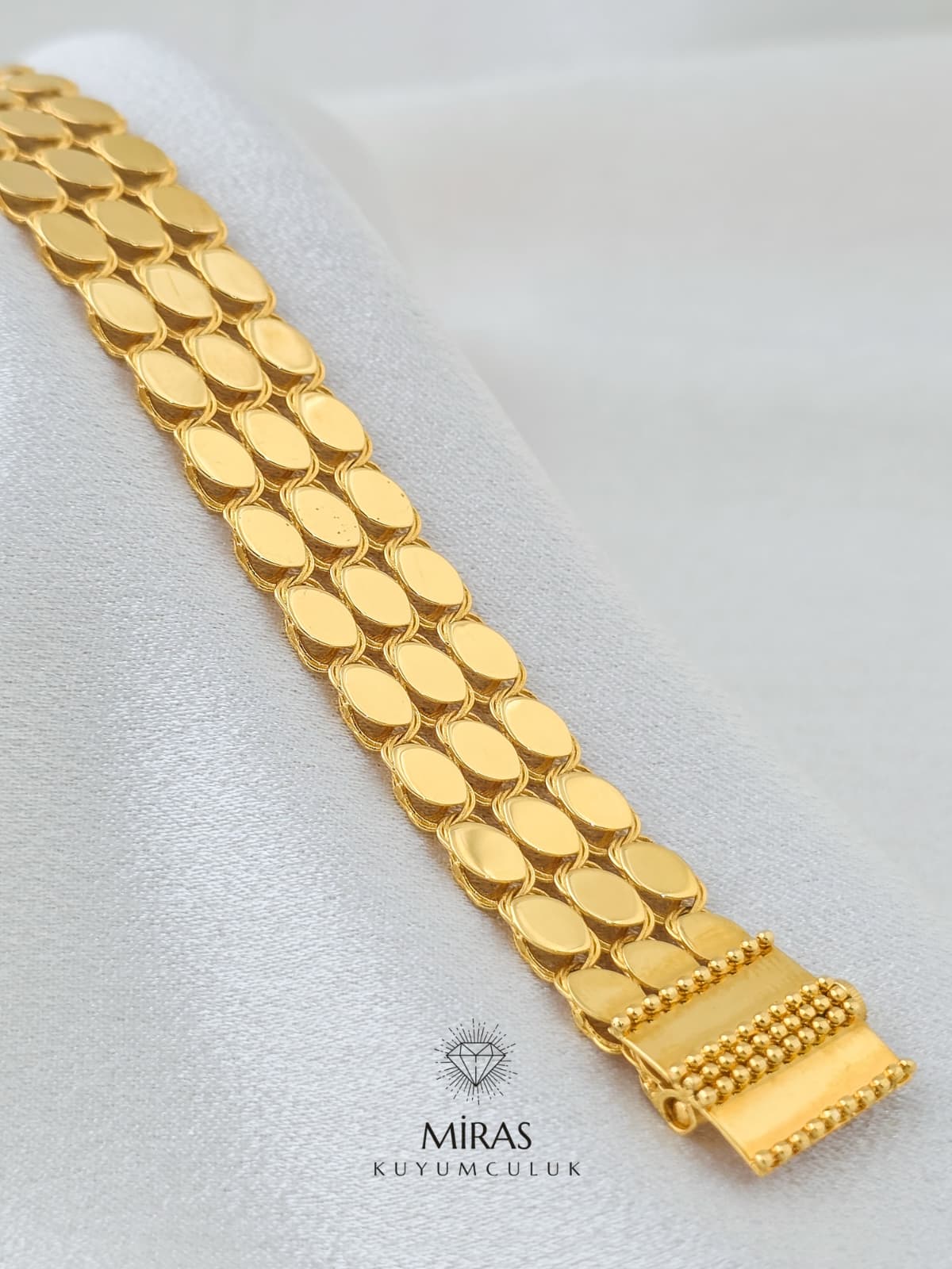 14 Ayar Altın - Üç Sıra Pullu Bileklik 14BLK869