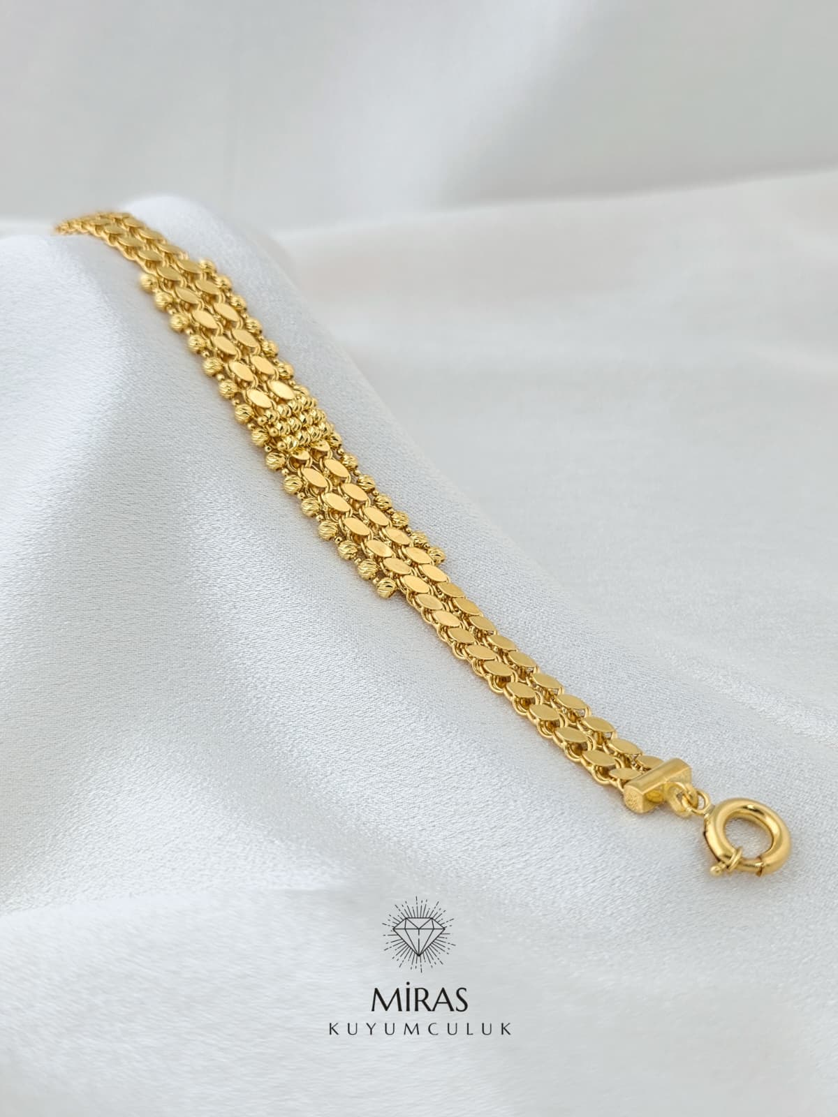 14 Ayar Altın - Pullu Dorika Detaylı Bileklik 14BLK1027