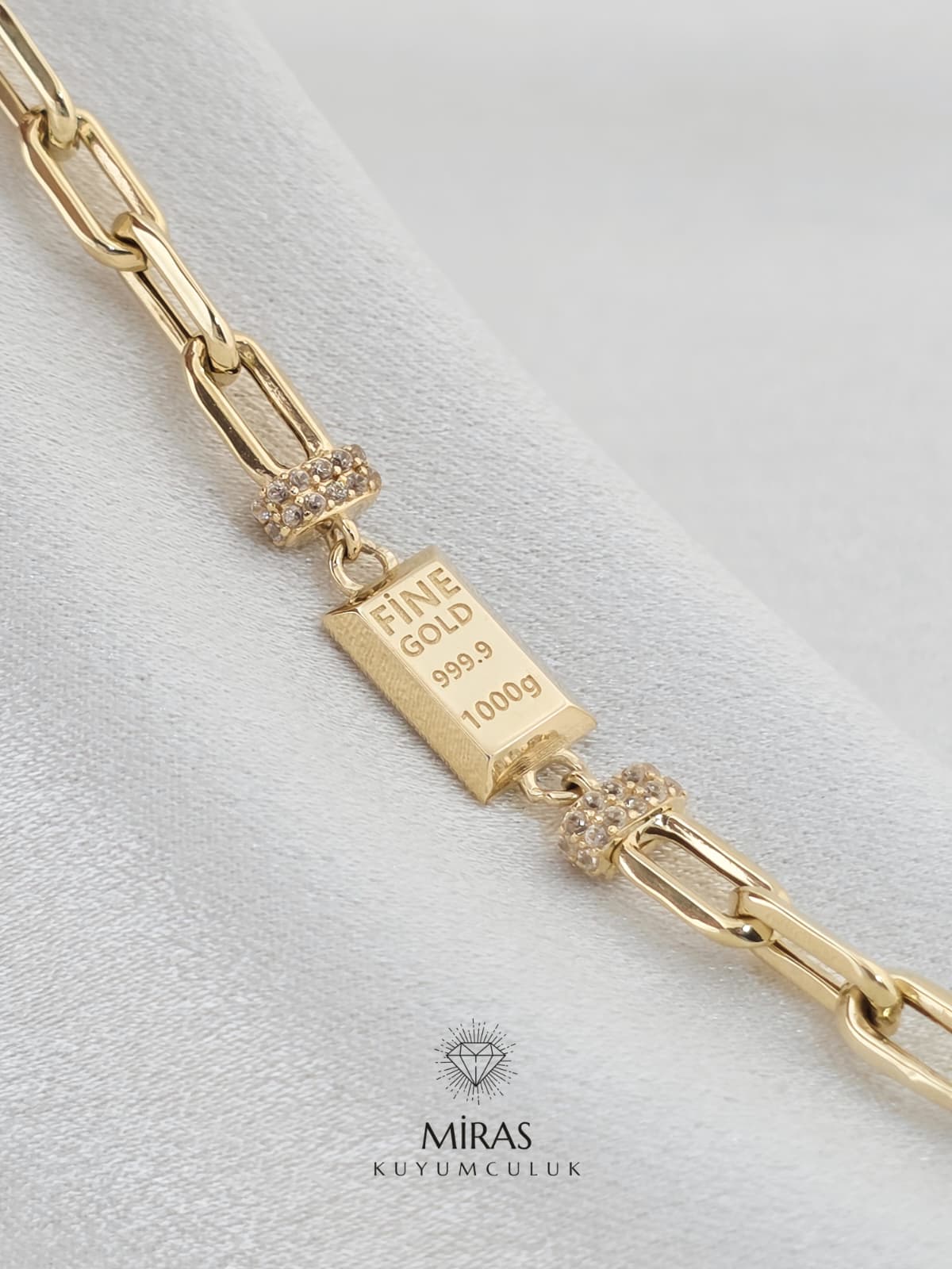 14 Ayar Altın -  Ataç Zincir Külçe Altın Bileklik 14BLK1033